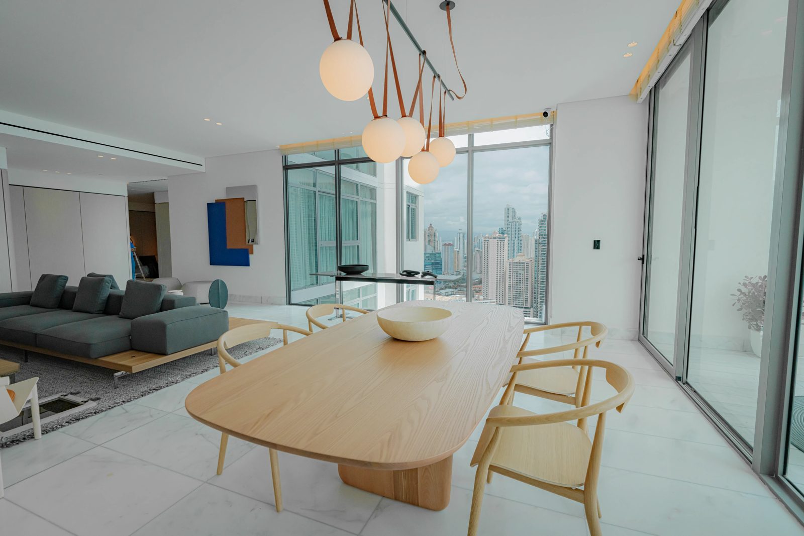 Dining room with skyline view