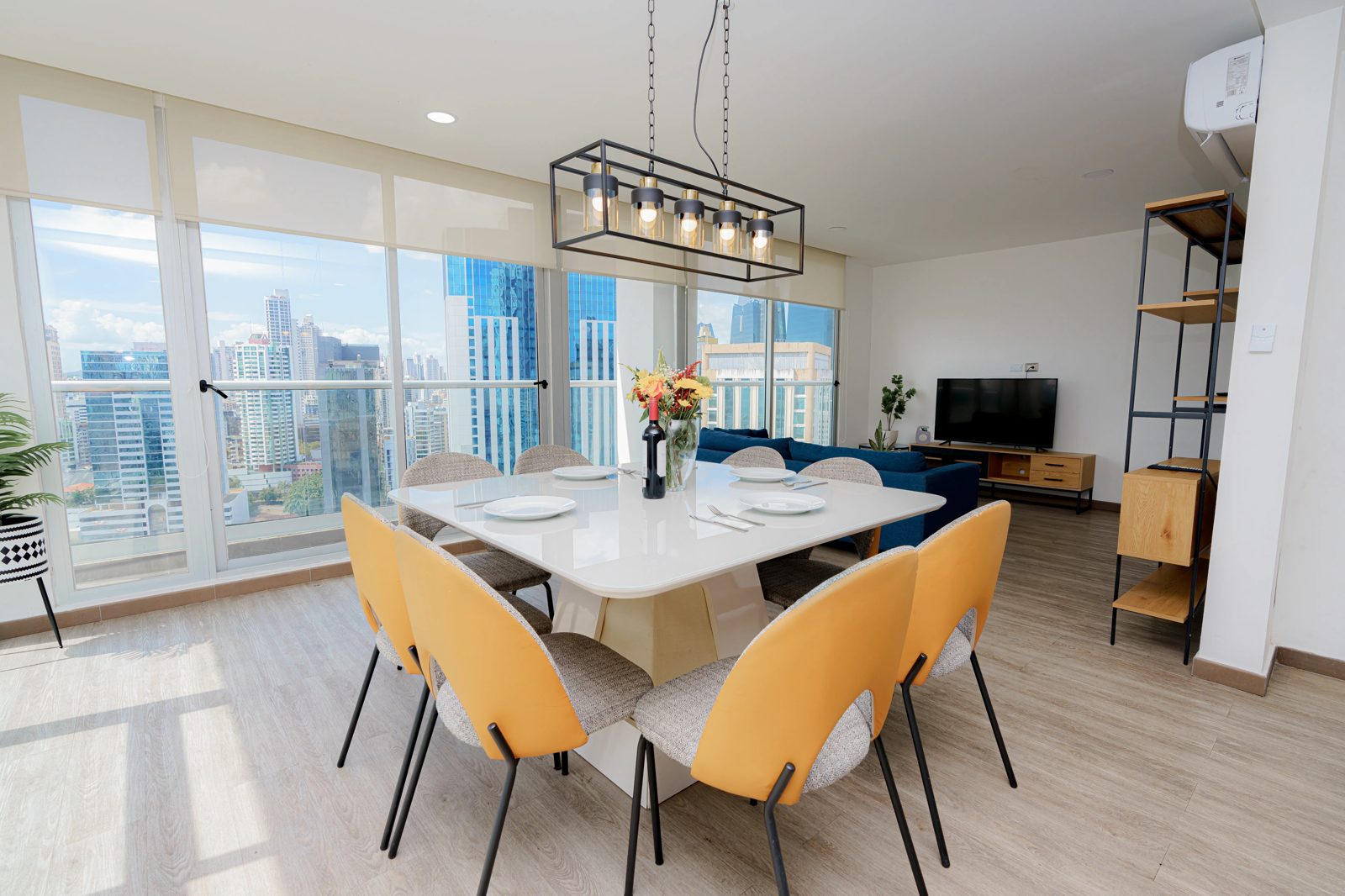 Dining area with city views