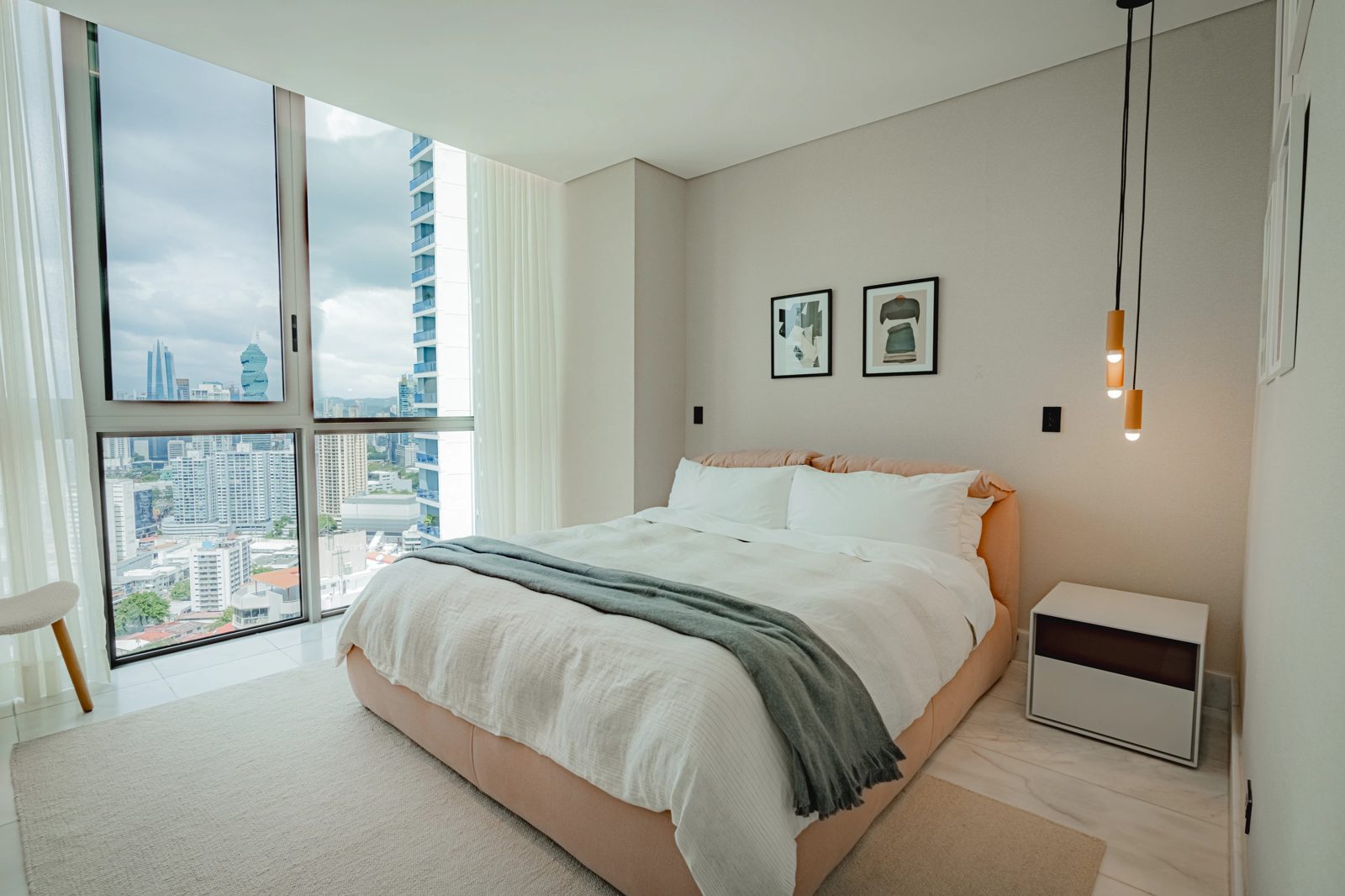 Bedroom with skyline view